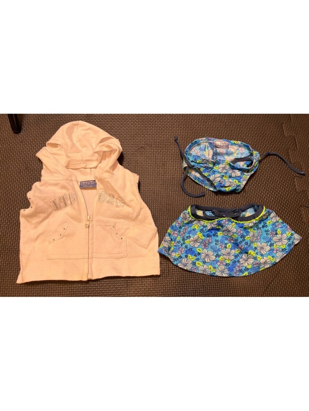 Build a BearLimited Too 3pc Set- Floral Skirt & Swim Bottom, white zip hoodie